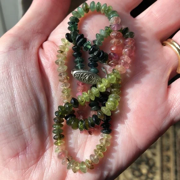 Multicolored Necklace Possibly Tourmaline Vintage Green Pink - Picture 10 of 12